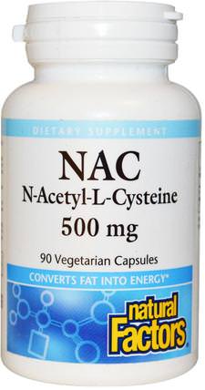NAC, N-Acetyl-L Cysteine, 500 mg, 90 Vegetarian Capsules by Natural Factors, 補充劑，氨基酸，nac（n乙酰半胱氨酸） HK 香港