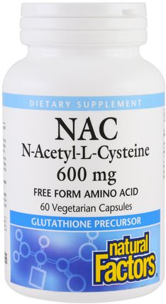 NAC, N-Acetyl-L-Cysteine, 600 mg, 60 Vegetarian Capsules by Natural Factors, 補充劑，礦物質，鉀 HK 香港