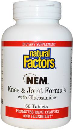 NEM Knee & Joint Formula with Glucosamine, 60 Tablets by Natural Factors, 健康，骨骼，骨質疏鬆症，關節健康，補品，蛋殼膜 HK 香港