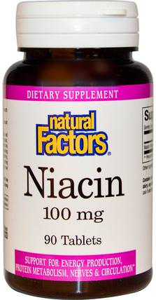 Niacin, 100 mg, 90 Tablets by Natural Factors, 維生素，維生素b，維生素b3，維生素b3 - 菸酸 HK 香港