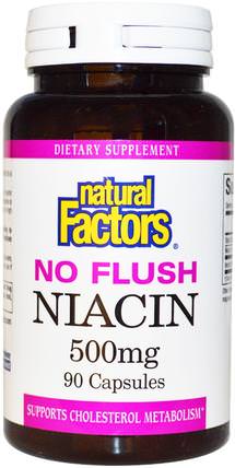 No Flush Niacin, 500 mg, 90 Capsules by Natural Factors, 維生素，維生素B，維生素b3，維生素b3 - 菸酸沖洗 HK 香港