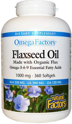 Omega Factors, Flaxseed Oil, 1000 mg, 360 Softgels by Natural Factors, 補充劑，efa omega 3 6 9（epa dha），亞麻油，亞麻油軟膠囊 HK 香港