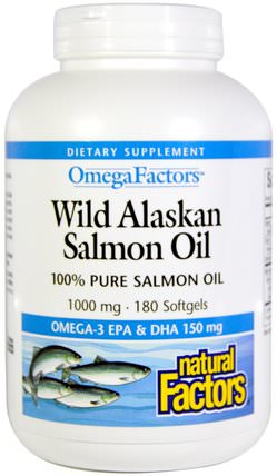 Omega Factors, Wild Alaskan Salmon Oil, 1.000 mg, 180 Softgels by Natural Factors, 補充劑，efa omega 3 6 9（epa dha），鮭魚油，魚油軟膠囊 HK 香港
