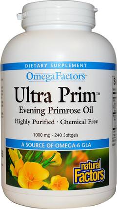 OmegaFactors, Ultra Prim, Evening Primrose Oil, 1000 mg, 240 Softgels by Natural Factors, 補充劑，efa omega 3 6 9（epa dha），月見草油 HK 香港