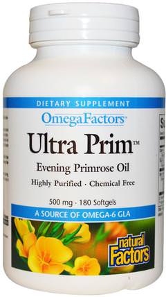 OmegaFactors, Ultra Prim, Evening Primrose Oil, 500 mg, 180 Softgels by Natural Factors, 補充劑，efa omega 3 6 9（epa dha），月見草油，月見草油軟膠囊 HK 香港