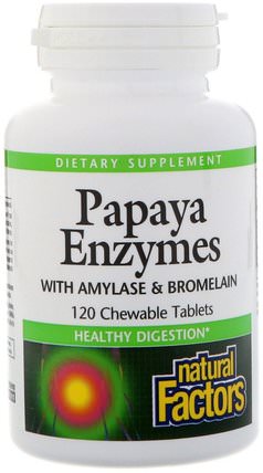 Papaya Enzymes, 120 Chewable Tablets by Natural Factors, 補充劑，酶，木瓜木瓜蛋白酶 HK 香港