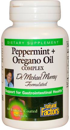Peppermint + Oregano Oil Complex, 60 Enteric Coated Softgels by Natural Factors, 補充劑，牛至油，排毒 HK 香港