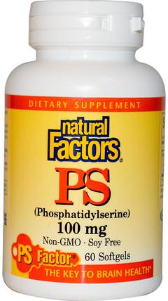 PS (Phosphatidylserine), 100 mg, 60 Softgels by Natural Factors, 補充劑，磷脂酰絲氨酸，抗衰老 HK 香港