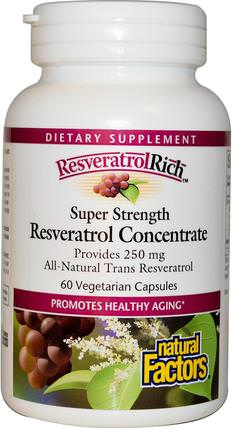 ResveratrolRich, Super Strength, Resveratrol Concentrate, 60 Veggie Caps by Natural Factors, 補充劑，白藜蘆醇 HK 香港