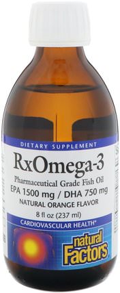 Rx Omega-3, Natural Orange Flavor, 8 fl oz (237 ml) by Natural Factors, 補充劑，efa omega 3 6 9（epa dha），dha，epa HK 香港