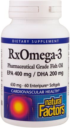 RxOmega-3, 630 mg, 60 Enteripure Softgels by Natural Factors, 補充劑，efa omega 3 6 9（epa dha），魚油 HK 香港