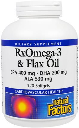 RxOmega-3 & Flax Oil, 120 Softgels by Natural Factors, 補充劑，efa omega 3 6 9（epa dha），亞麻油，魚油軟膠囊 HK 香港
