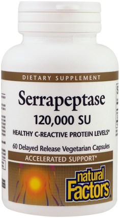 Serrapeptase, 120.000 SU, 60 Delayed Release Vegetarian Capsules by Natural Factors, 補充劑，酶 HK 香港