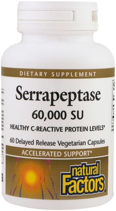 Serrapeptase, 60.000 SU, 60 Delayed Release Vegetarian Capsules by Natural Factors, 補充劑，酶 HK 香港