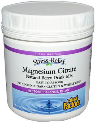 Stress-Relax, Magnesium Citrate, Natural Berry Drink Mix, 8.8 oz (250 g) Powder by Natural Factors, 補品，礦物質，檸檬酸鎂，健康，抗壓力 HK 香港