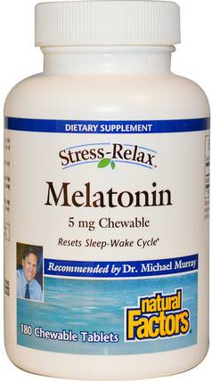 Stress-Relax, Melatonin, 5 mg, 180 Chewable Tablets by Natural Factors, 補充劑，褪黑激素5毫克 HK 香港