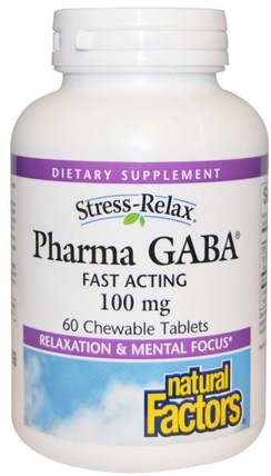 Stress-Relax, Pharma GABA, 100 mg, 60 Chewable Tablets by Natural Factors, 補充劑，gaba（γ氨基丁酸），睡眠 HK 香港