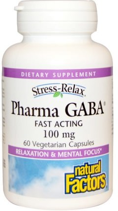 Stress Relax, Pharma GABA, 100 mg, 60 Veggie Caps by Natural Factors, 補充劑，gaba（γ氨基丁酸），製藥gaba HK 香港