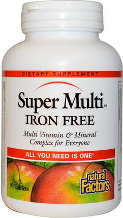 Super Multi, Iron Free, 90 Tablets by Natural Factors, 維生素，多種維生素 HK 香港
