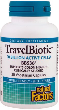 Travel Biotic BB536, 30 Vegetarian Capsules by Natural Factors, 補充劑，益生菌 HK 香港