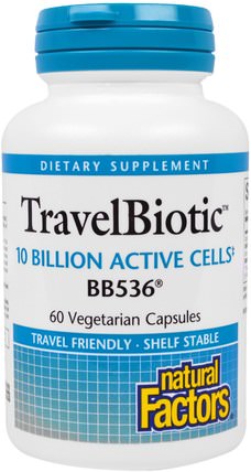 TravelBiotic, BB536, 10 Billion Acitve Cells, 60 Veggie Caps by Natural Factors, 補充劑，益生菌 HK 香港