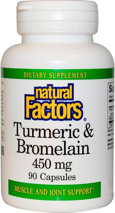 Turmeric & Bromelain, 450 mg, 90 Capsules by Natural Factors, 補充劑，抗氧化劑，薑黃素，薑黃 HK 香港