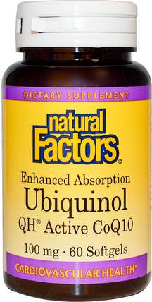 Ubiquinol, QH Active CoQ10, 100 mg, 60 Softgels by Natural Factors, 補充劑，抗氧化劑，泛醇qh，泛醇coq10 HK 香港