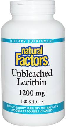 Unbleached Lecithin, 1200 mg, 180 Softgels by Natural Factors, 補充劑，卵磷脂 HK 香港