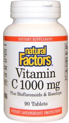Vitamin C, Plus Bioflavonoids & Rosehips, 1000 mg, 90 Tablets by Natural Factors, 維生素，維生素c HK 香港