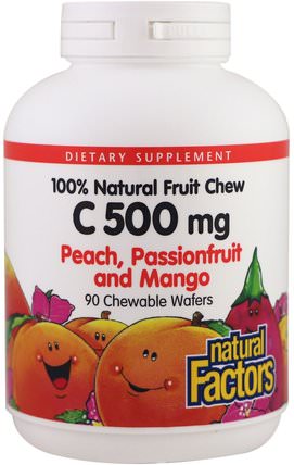 Vitamin C, Peach, Passionfruit & Mango, 500 mg, 90 Chewable Wafers by Natural Factors, 維生素，維生素c HK 香港