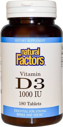 Vitamin D3, 1000 IU, 180 Tablets by Natural Factors, 維生素，維生素D3 HK 香港