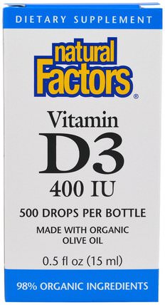 Vitamin D3 Drops, 400 IU, 0.5 fl oz (15 ml) by Natural Factors, 維生素，維生素D3，維生素D3液體 HK 香港