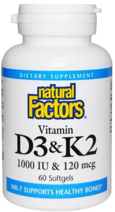 Vitamin D3 & K2, 60 Softgels by Natural Factors, 維生素，維生素D3 HK 香港