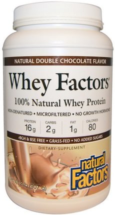 Whey Factors, 100% Natural Whey Protein, Natural Double Chocolate Flavor, 2 lbs (907 g) by Natural Factors, 補充劑，乳清蛋白 HK 香港