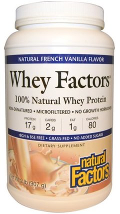 Whey Factors, 100% Natural Whey Protein, Natural French Vanilla Flavor, 2 lbs (907 g) by Natural Factors, 補充劑，乳清蛋白 HK 香港