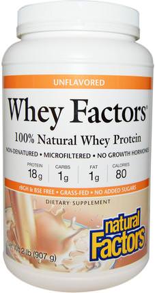 Whey Factors, 100% Natural Whey Protein, Unflavored, 2 lbs (907 g) by Natural Factors, 補充劑，乳清蛋白 HK 香港