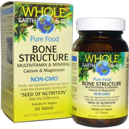 Whole Earth & Sea, Bone Structure Multivitamin & Mineral, 60 Tablets by Natural Factors, 補充劑，礦物質，鈣和鎂 HK 香港