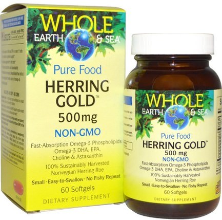 Whole Earth & Sea, Herring Gold, 500 mg, 60 Softgels by Natural Factors, 補充劑，efa omega 3 6 9（epa dha），dha，epa HK 香港