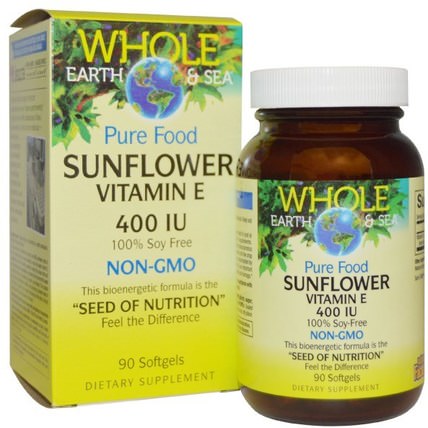 Whole Earth & Sea, Sunflower Vitamin E, 400 IU, 90 Softgels by Natural Factors, 維生素，維生素e HK 香港