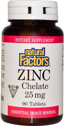 Zinc Chelate, 25 mg, 90 Tablets by Natural Factors, 補品，礦物質，鋅 HK 香港