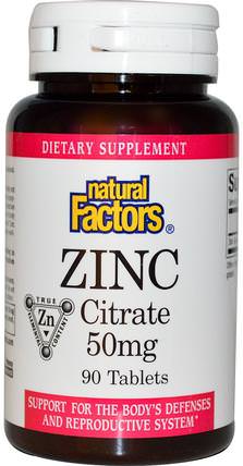 Zinc Citrate, 50 mg, 90 Tablets by Natural Factors, 補品，礦物質，鋅 HK 香港