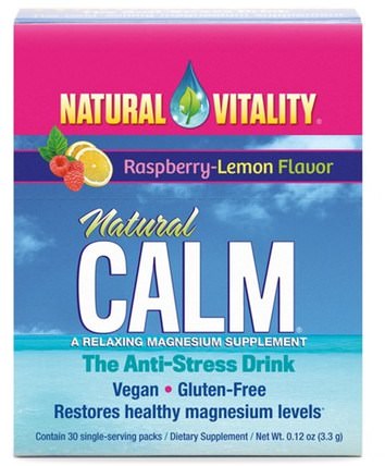 Natural Calm, The Anti-Stress Drink, Organic Raspberry-Lemon Flavor, 30 Single-Serving Packs, 0.12 oz (3.3 g) by Natural Vitality, 健康，抗壓力 HK 香港