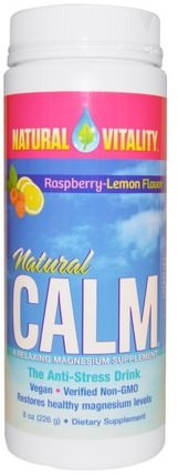 Natural Calm, The Anti-Stress Drink, Organic Raspberry-Lemon Flavor, 8 oz (226 g) by Natural Vitality, 補品，礦物質，鎂，自然平靜 HK 香港