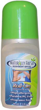 Deodorant Crystal, Roll-On, Fragrance Free, 3 fl oz (90 ml) by Naturally Fresh, 沐浴，美容，除臭劑，滾裝除臭劑 HK 香港