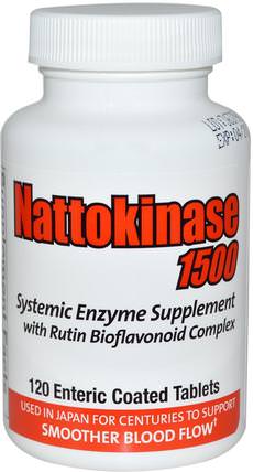 Nattokinase 1500, Systemic Enzyme Supplement, 120 Enteric Coated Tablets by Naturally Vitamins, 補充劑，納豆激酶，健康，血壓 HK 香港