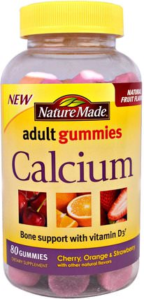Adult Gummies, Calcium with Vitamin D3, Natural Fruit Flavors, 80 Gummies by Nature Made, 補品，礦物質，鈣，咀嚼鈣 HK 香港