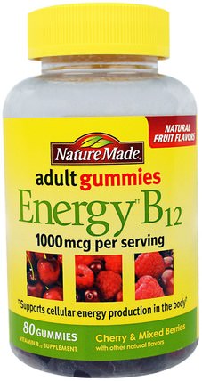 Adult Gummies, Energy B12, Cherry & Mixed Berries, 80 Gummies by Nature Made, 補充劑，gummies，維生素b，維生素b12，維生素b12 - cyanocobalamin HK 香港