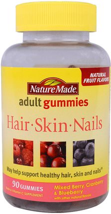 Adult Gummies, Hair, Skin and Nails, Mixed Berry, Cranberry & Blueberry, 90 Gummies by Nature Made, 健康，女性，頭髮補充劑，指甲補品，皮膚補充劑 HK 香港