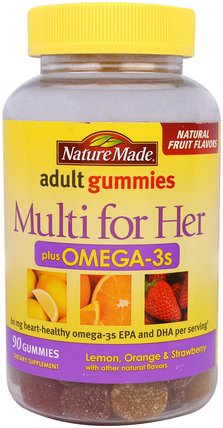 Adult Gummies, Multi For Her Plus Omega-3s, Lemon, Orange & Strawberry Flavors, 90 Gummies by Nature Made, 補充劑，efa歐米茄3 6 9（epa dha），omega 369 gummies，維生素，多種維生素，多種維生素gummies HK 香港