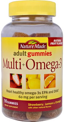 Adult Gummies, Multi + Omega-3, 90 Gummies by Nature Made, 補充劑，efa歐米茄3 6 9（epa dha），omega 369 gummies，維生素，多種維生素，多種維生素gummies HK 香港